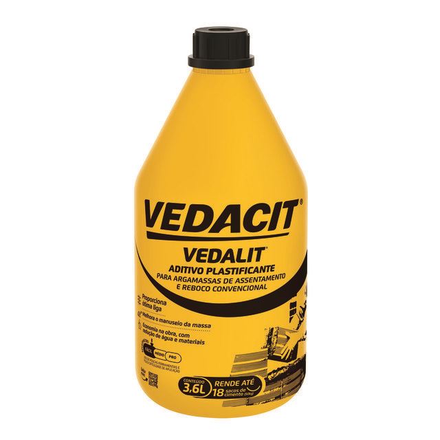 Aditivo Plastificante Vedalit 3,6l Vedacit Concentrado Para Argamassas E Rebocos