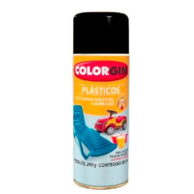 Tinta Spray Colorgin Para Plásticos Preto Fosco Ref.1511 350ml
