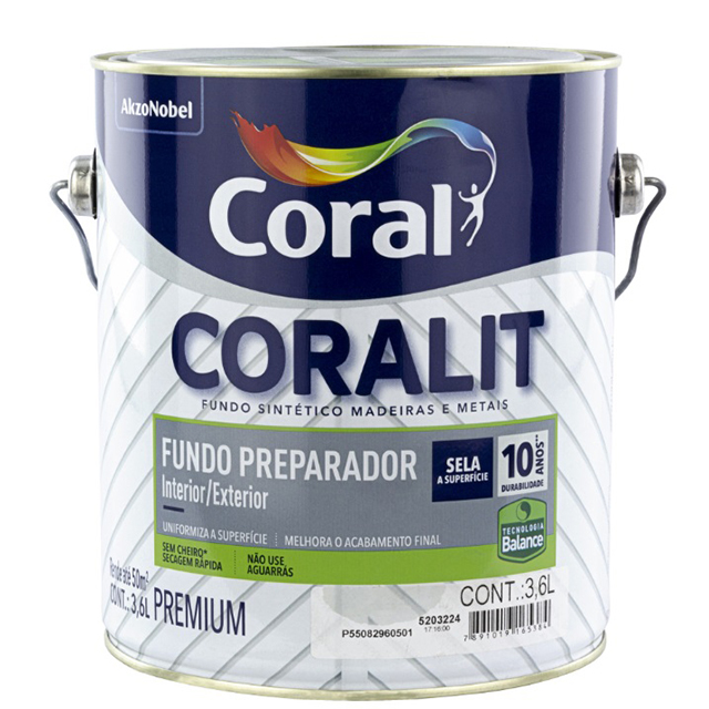 Fundo Preparador Base Água Para Madeiras E Metais Coralit 3,6l 5203224 Coral