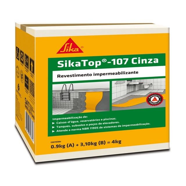 Revestimento Impermeabilizante Sika Top-107 Cinza 4kg Argamassa Polimérica de Alto Desempenho