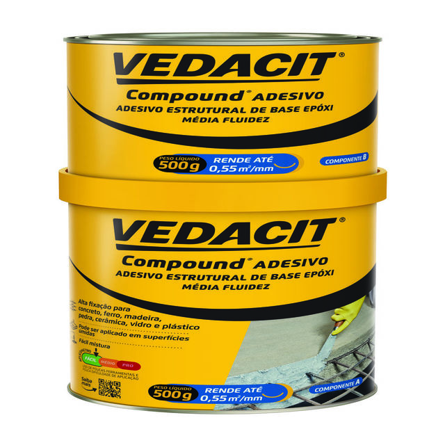 Compound Adesivo Estrutural de Base Epóxi Média Fluidez 2 Componentes 1kg Vedacit