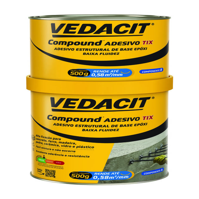 Compound Adesivo Tix Estrutural de Base Epóxi Colagem Vertical Componentes 1kg Vedacit