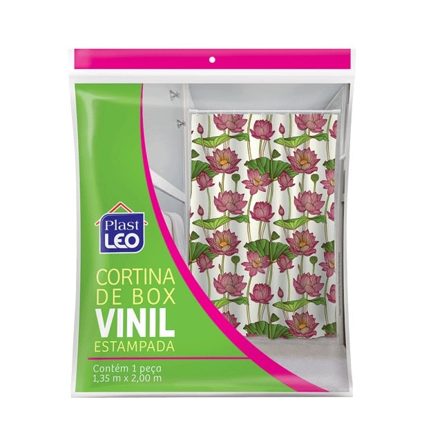 Cortina Para Box Em Vinil Estampada 1,35x2m E Ganchos Ref.604 Plast Leo