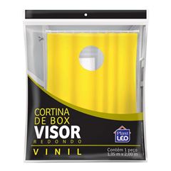 Cortina Para Box Em Vinil Lisa 1,35x2m Com Visor Redondo Transparente E Ganchos Ref.608 Plast Leo