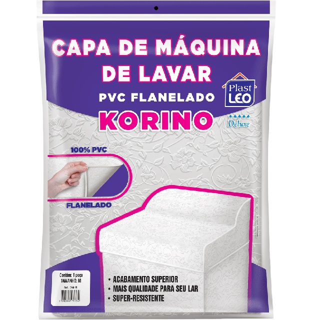 Capa Para Máquina de Lavar Em Pvc Flanelada Korino Lisa-Lisa Tam.M 62x65x91cm Ref.740/M Plast Leo