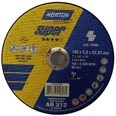 Disco de Corte Abrasivo Para Aço E Inox 180 X 3,0 X 22,23mm Super Ar 312 Norton