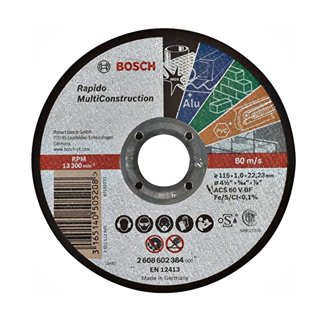 Disco de Corte Abrasivo Para Inox, Alumínio, Pvc,Alvenaria E Cerâmica 115 X 1,0 X 22,23mm 2608602384 Bosch