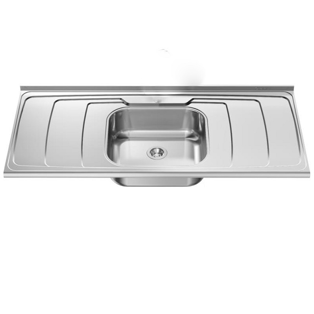 Pia Inox430 Dubai 1cuba Com Escorredor E Furo Para Torneira Polido Com Válvula 120x54x13,5cm 35200/35230 Ghelplus