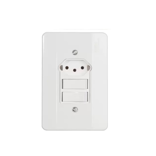 Interruptor 2 Secões Com Tomada 2p+T 10a Branco Dtr-E3pbm/39135 Milleniun Mec-Tronic