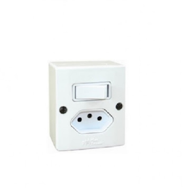 Interruptor 1 Seção Com Tomada 2p+T 10a Sobrepor Branco 39114 Mec-Tronic