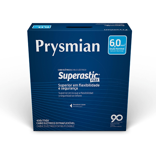 Cabo 6,0mm² 750v Superastic Flex Peça Com 100 Metros Preto Prysmian