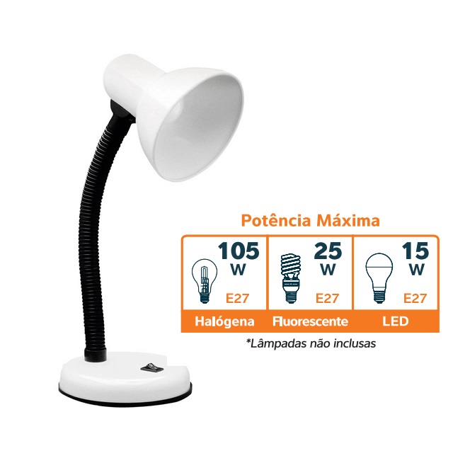 Luminária de Mesa Redonda Branca 1 Bocal E-27 Versaty Xh111bc Llum Bronzearte