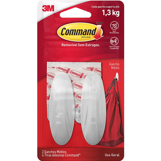 Gancho Adesivo Branco Command Design Médio Até 1,3kg Com 2 Unid. H0002040865 3m