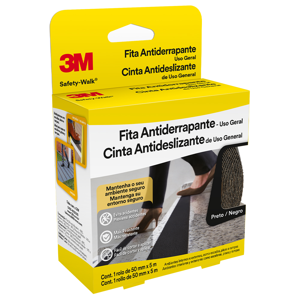 Fita Antiderrapante Uso Geral 50mmx5m Preta (Rolo) 3m Safety-Walk