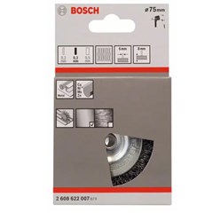 Escova Aço  Circular Com Haste 6mm/ Diâmetro 75mm/Espessura 8mm/Fio 0,3mm Aço 2608622007 Bosch