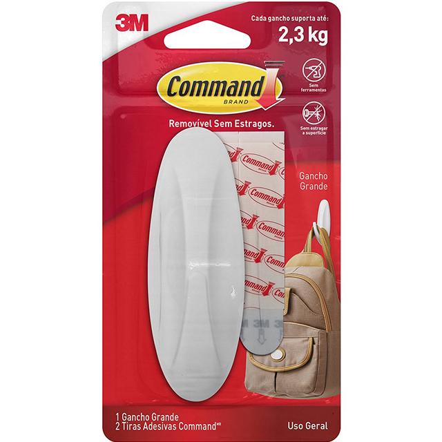 Gancho Adesivo Command Design Branco Grande Até 2,3kg Com 1 Unid. Hb004131650 3m