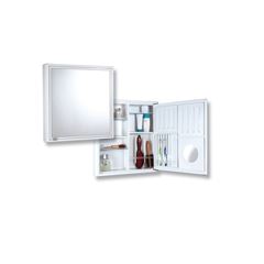 Armário Para Banheiro Sobrepor Cris-Branco Com Espelho 49x51cm Prateleiras Ajustáveis Espelho de Aumento Interno Em Alumínio Branco 1131 Crismetal