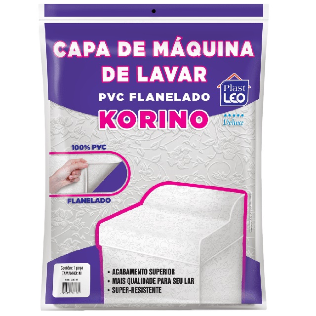 Capa Para Máquina de Lavar Em Pvc Flanelada Korino Lisa-Estampada Tam.P 57x63x91cm Ref.741/P Plast Leo