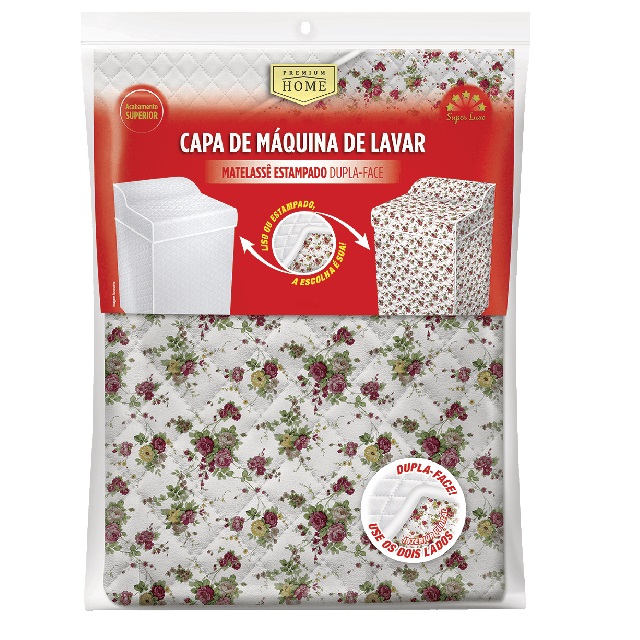 Capa Para Máquina de Lavar Matelassê Dupla Face Lisa/Estampada Tam.M 62x65x91cm Ref.751/M Plast Leo