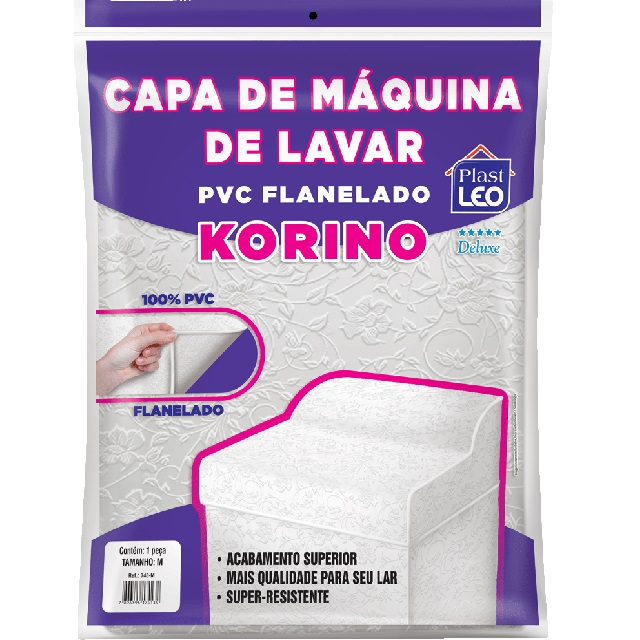 Capa Para Máquina de Lavar Em Pvc Flanelada Korino Lisa-Estampada Tam.M 62x65x91cm Ref.741/M Plast Leo