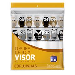 Cortina Para Box Em Vinil Lisa 1,35x2m Com Visor Retangular Estampado Corujinhas E Ganchos Ref.620/H Plast Leo