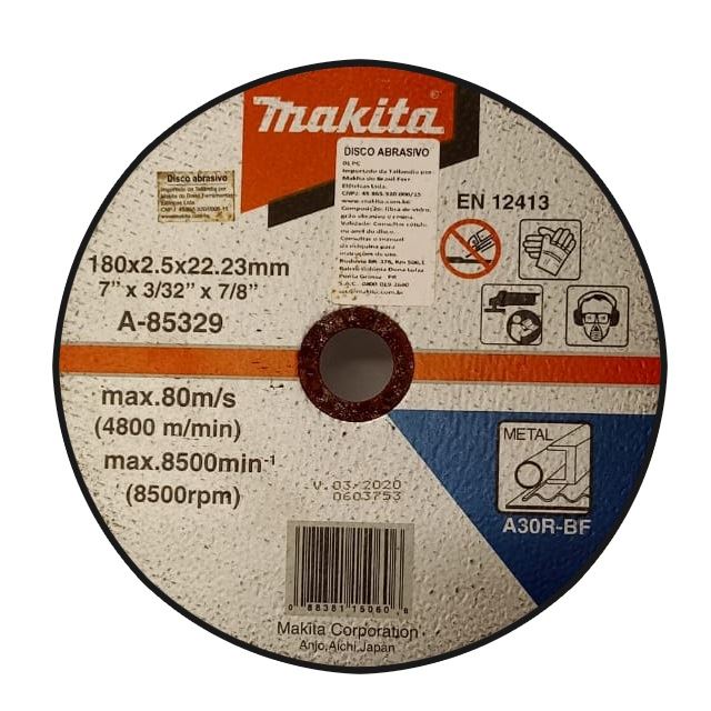 DISCO DE CORTE ABRASIVO PARA METAL 180 X 2,5 X 22,23MM A-85329 MAKITA