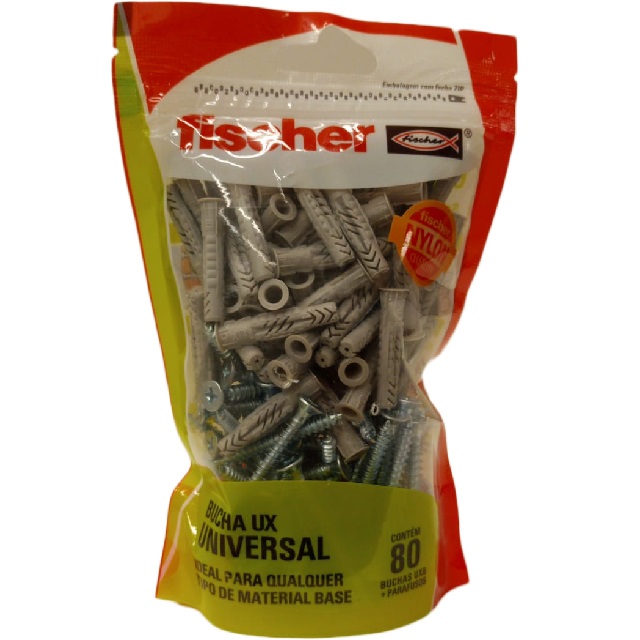 Bucha Ux 6a Com Parafuso Cabaça Chata 80 Peças 600203 Fischer