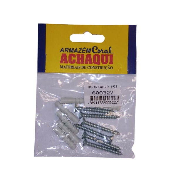 Bucha D 5 Com Parafuso Cabeça Chata Com 6 Peças 600322 Achaqui