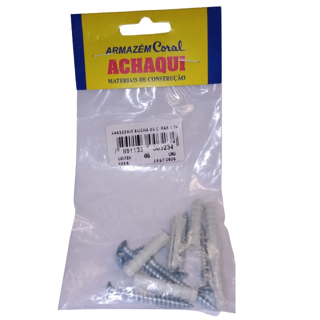 Bucha D 6 Com Parafuso Cabeça Chata Com 6 Peças 600323 Achaqui