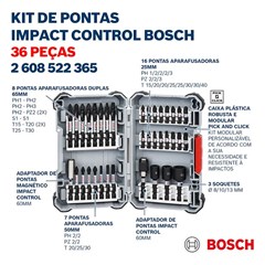 Bits de Torção (Philips/Fenda/Pozidriv/Torx) Impact Control Jogo 36 Peças Para Furadeiras E Parafusadeiras 2608522365 Bosch