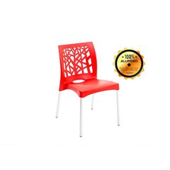 Cadeira Em Polipropileno Nature Vermelha Pés Em Alumínio Forte Plástico