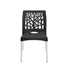 Cadeira Em Polipropileno Nature Preta Pés Em Alumínio Forte Plástico