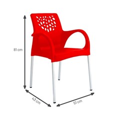 Poltrona Em Polipropileno Deluxe Vermelha Pés Em Alumínio Forte Plástico