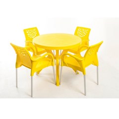 Poltrona Em Polipropileno Deluxe Amarela Pés Em Alumínio Forte Plástico