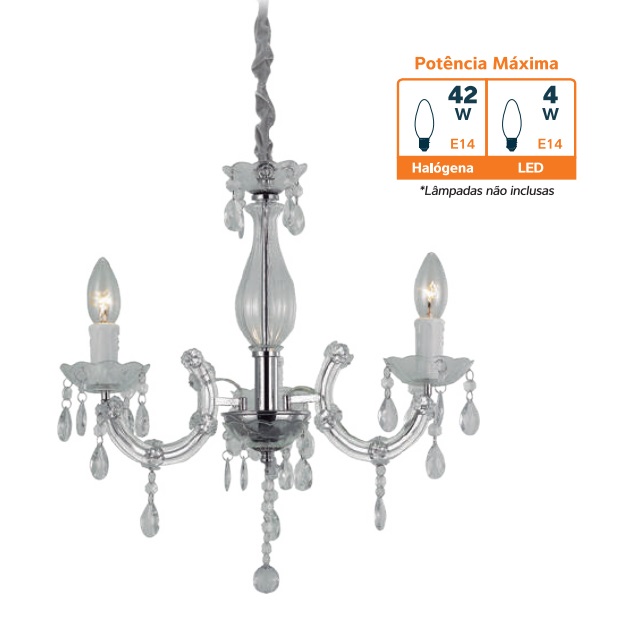 Lustre Em Acrílico Transparente Para 3 Bocais E-14 Treviso Ld941603ls Llum Bronzearte