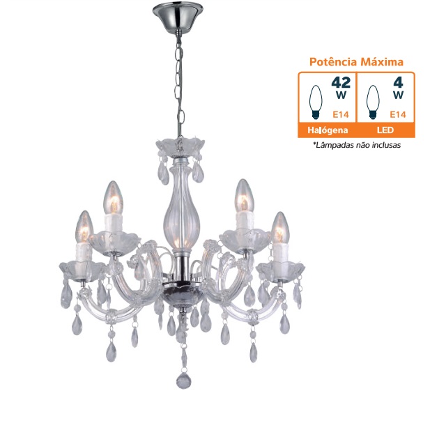 Lustre Em Acrílico Transparente Para 5 Bocais E-14 Treviso Ld941605ls Llum Bronzearte