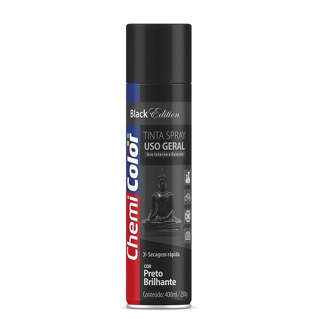 Tinta Spray Chemicolor Uso Geral Preto Brilhante 400ml- Baston