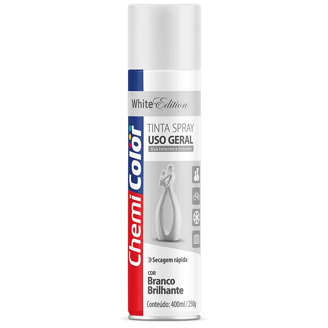 Tinta Spray Chemicolor Uso Geral Branco Brilhante 400ml- Baston