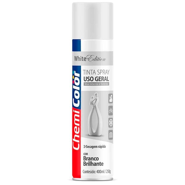 TINTA SPRAY CHEMICOLOR USO GERAL BRANCO BRILHANTE 400ML- BASTON | Armazém  Coral