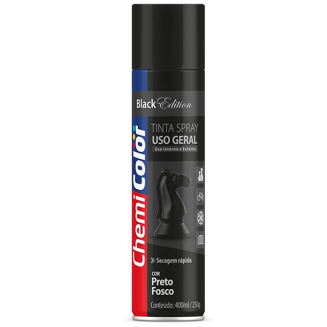 Tinta Spray Chemicolor Uso Geralpreto Fosco 400ml- Baston