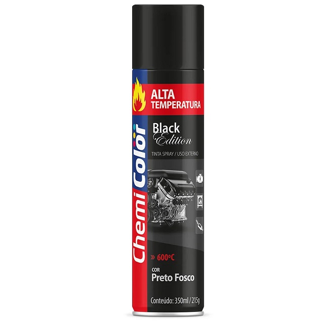 Tinta Spray Chemicolor Alta Temperatura Preto Fosco 350ml- Baston