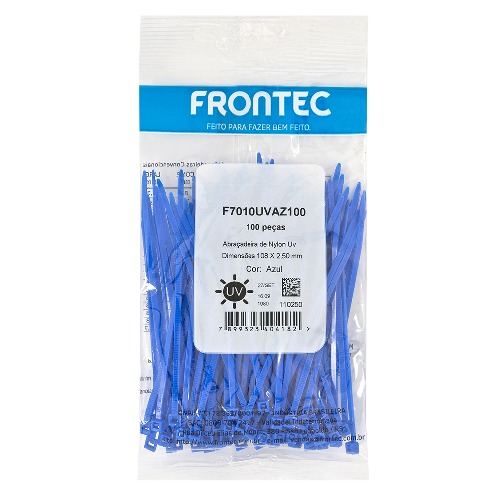 Abraçadeira Nylon Azul 100x2,50mm C/100 Peças F7010nyaz100 Frontec