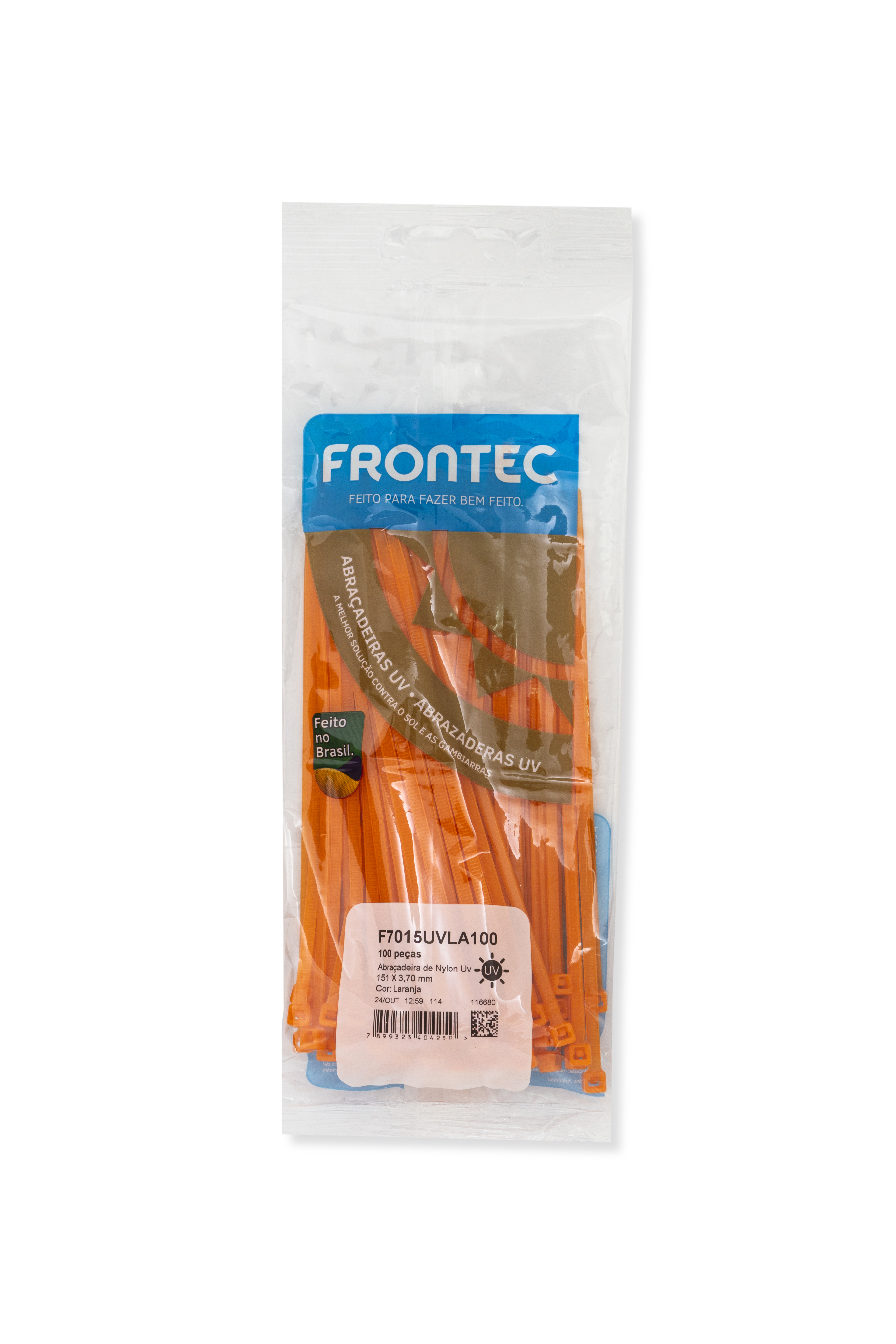 Abraçadeira Nylon Laranja 151x3,70mm C/100 Peças F7015uvla100 Frontec