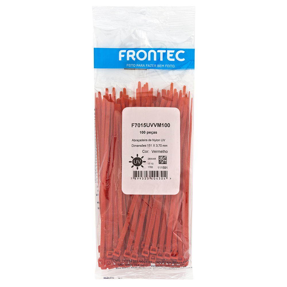 Abraçadeira Nylon Vermelha 151x3,70mm C/100 Peças F7015uvvm100 Frontec