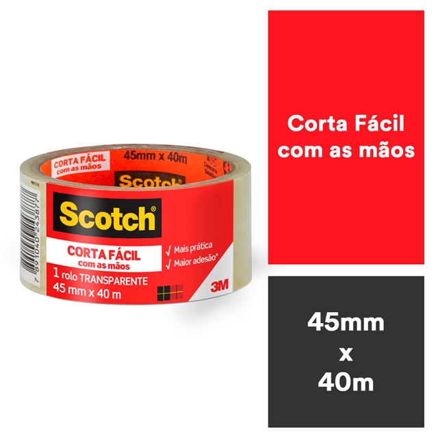 Fita Empacotadora Corta Fácil Transpente 45mmx 40m 3m