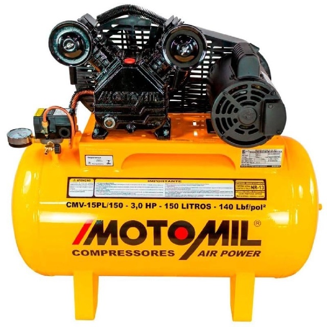 Compressor 3hp 220v 425 Litros/Minuto 150 Litros 140lbf/Pol² Cmv 15pl/150 37825.7 Motomil