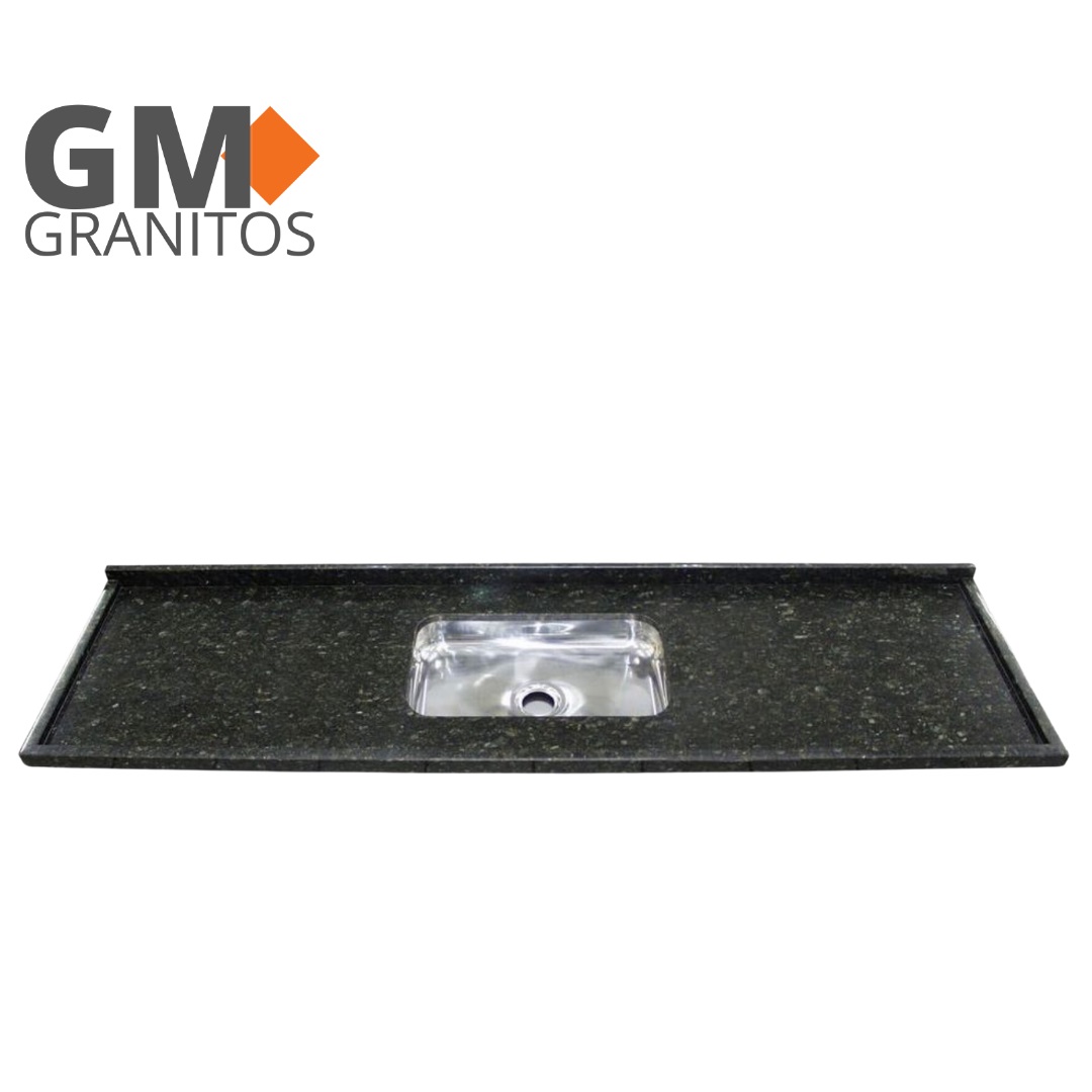 Pia Granito 150x55cm Verde Ubatuba Com 1 Cuba Aço Inox430(46x30x11cm)Sem Válvula Gm Granitos