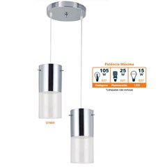 Pendente de Vidro Redondo 2 Bocais E-27 Cromado First Ax294102pdmcrv2 Llum Bronzearte