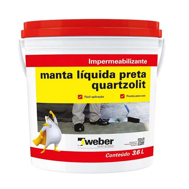 Manta Líquida Preta Impermeabilizante Asfáltico Para Superfíceis Não Expostas Ao Sol 3,6kg Quartzolit