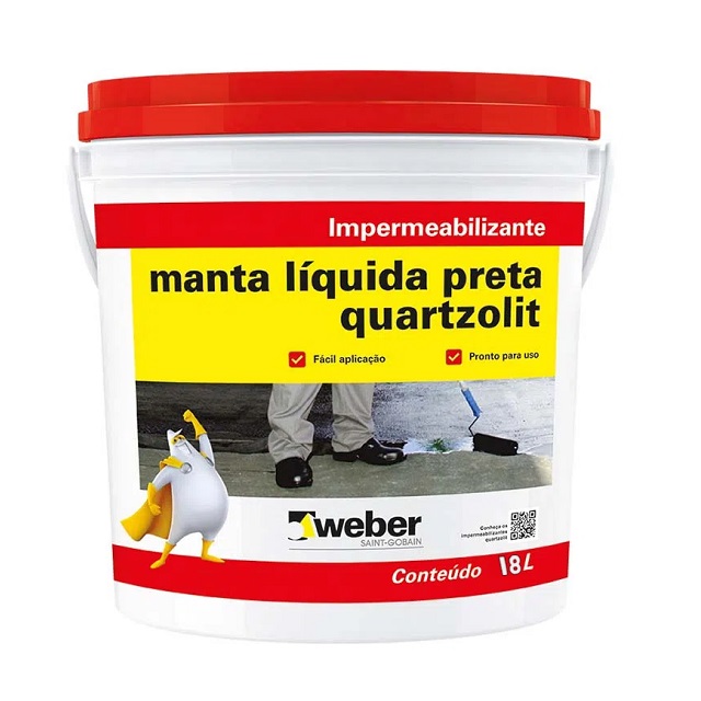 Manta Líquida Preta Impermeabilizante Asfáltico Para Superfíceis Não Expostas Ao Sol 18kg Quartzolit